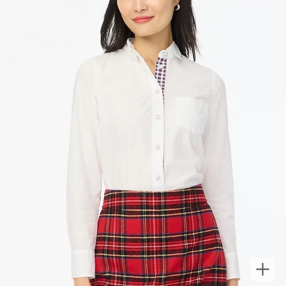 J crew Tartan placket jeweled button-up cotton poplin shirt in signature fit